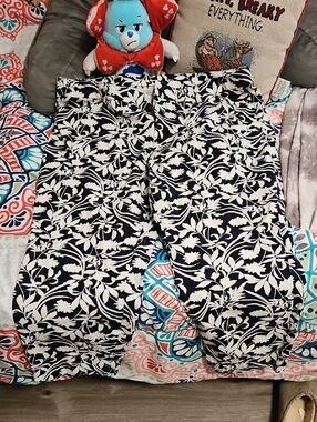 Blue and White Floral Wide-Leg Pants